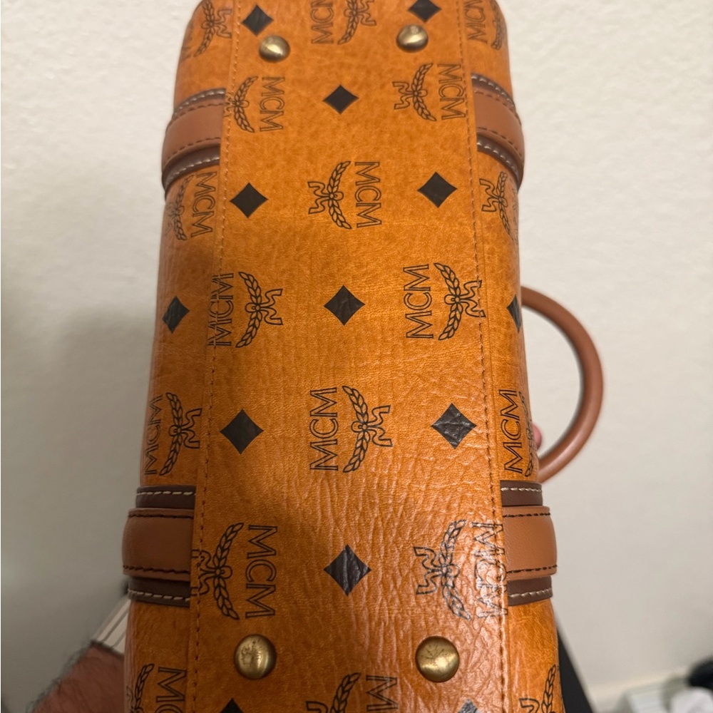 MCM Cognac Brown Visetos Satchel with Gold Hardware - Picture 4 of 5